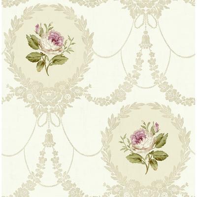 Seabrook Designs Helena Framed Damask Unpasted Wallpaper