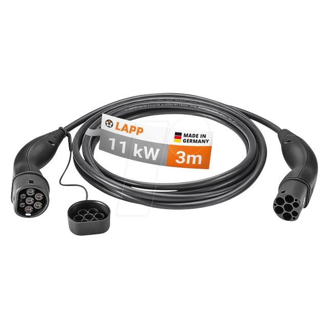 Lapp Mobility Ladekabel Typ 2, bis zu 11 kW, 3 m, schwarz (Typ 2, 11 kW, 20 A, 3 m) (75747)