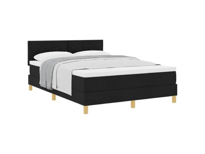 KTHLBRH Boxspringbett mit Kissen schwarz 140 x 200 cm Stoff Holzrahmen, Kopfteil 2 Höhen, minimalistische Füße, Latten aus Holz und Metall, modernes Zimmer