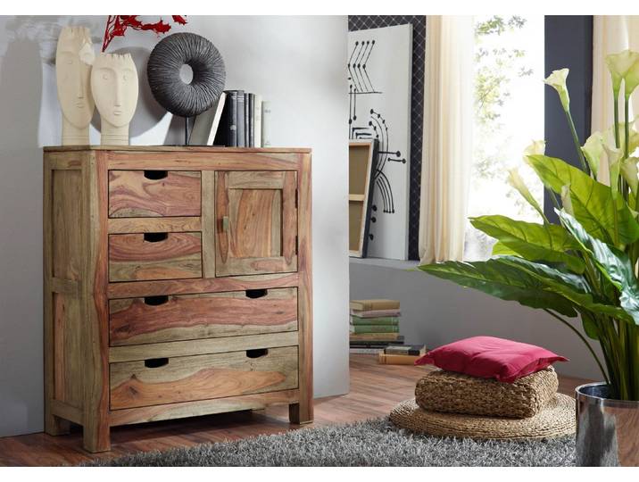Highboard Sheesham 88x38x100  grau geölt NATURE GREY #87