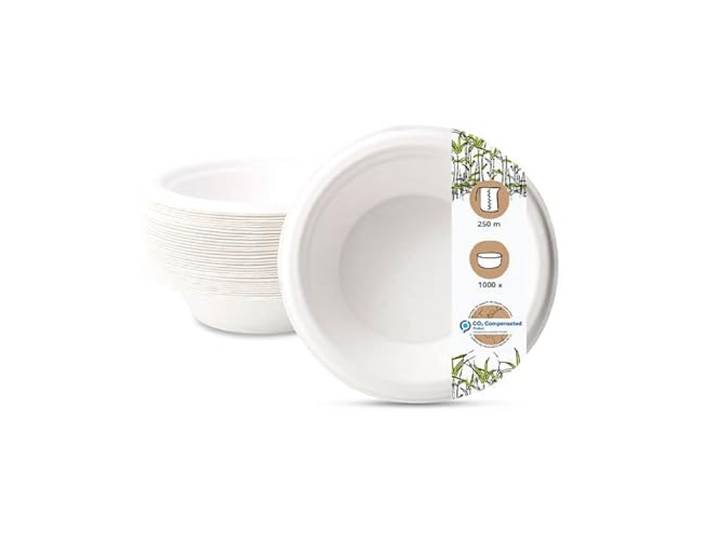 BIOZOYG Einwegschalen Zuckerrohr 1000 Stück 250 ml Ø 16 cm, kompostierbar Formstabil & robust, beständig gegen Fett & Saucen - für warme & kalte Speisen als Suppen-, Pasta- oder Servierschale