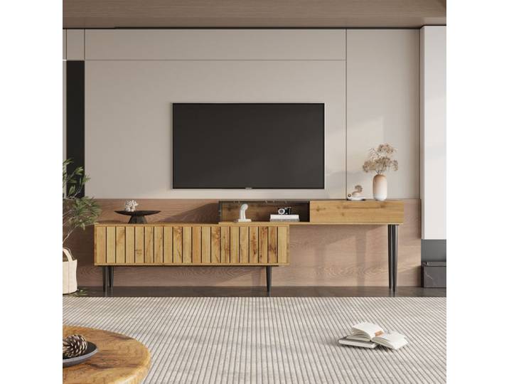 Meuble TV - NECHE - 2 portes - 129-200x30x58cm - Rangement industriel moderne salon