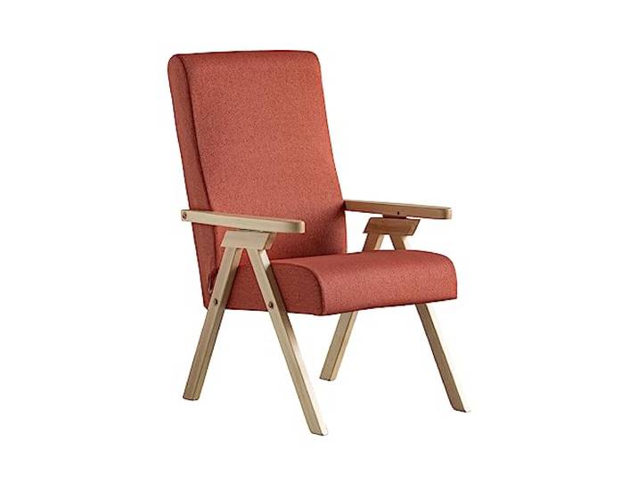 ESSEGI Sessel aus Holz Fiammta Relax, mit Liegefunktion, natürlicher Stoff, orangefarbener Stoff, abziehbar