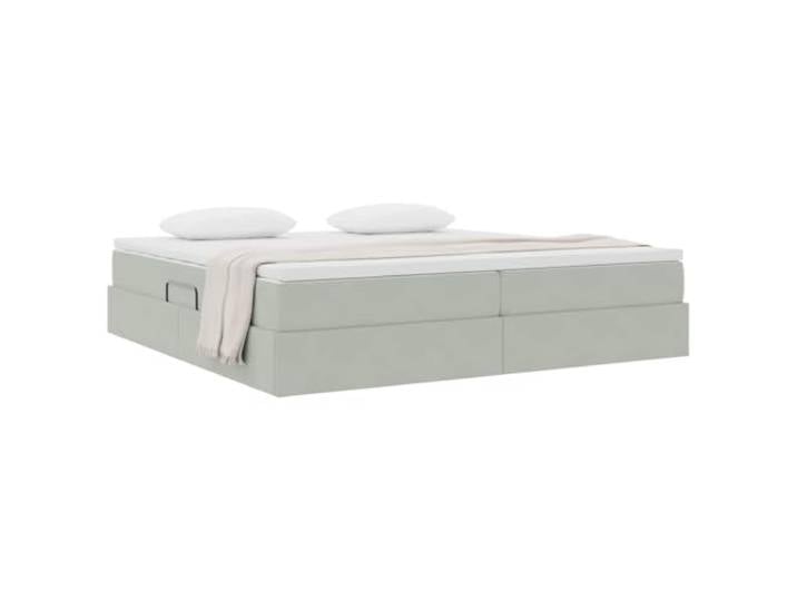 KTHLBRH Boxspringbett mit Matratze, Hellgrau, 200 x 200 cm Weicher Samt, hydraulisches Heben, Metallgestell, großer Behälter