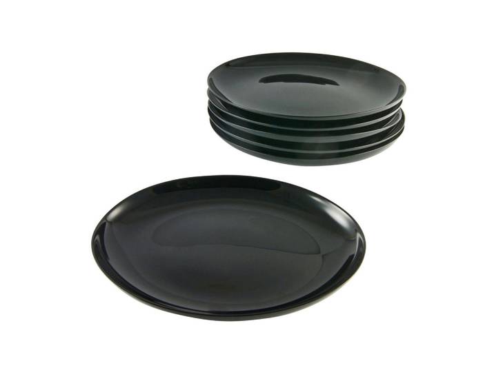 Creatable Grilltellerset Italien Party Schwarz, Schwarz, Glas, 6-teilig, oval, lebensmittelecht, stapelbar, Geschirr, Teller, Teller-Sets