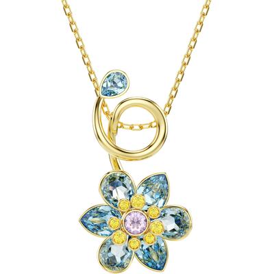 Kette mit Anhänger SWAROVSKI "Schmuck Geschenk Idyllia Anhänger Blume", gold (gelbgoldfarben, blau, gelb, lila), Halsketten, Damen, Metall, L: 49, mit Swarovski Kristall