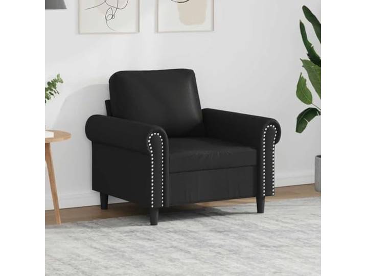HEFZGDB Sessel Schwarz 60 cm Kunstleder Moderner Wohnzimmerstuhl mit Langlebigem Kunstleder Robustes Metallgestell Dicke Polsterung Bequem Entspannen Schmutzabweisend Luxuriöser Look