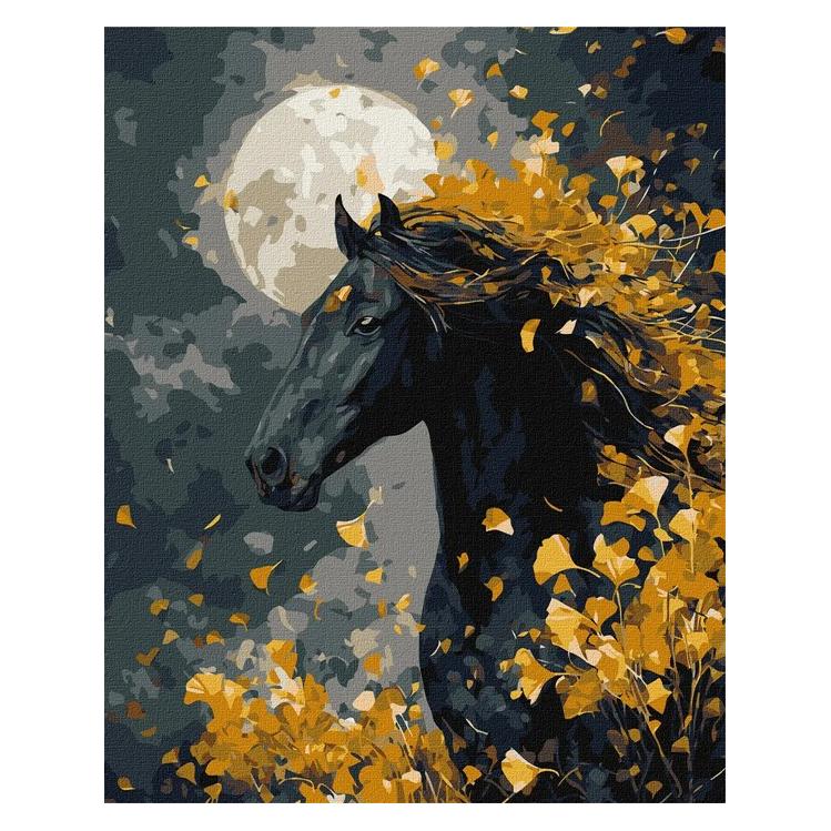Ideyka Malen nach Zahlen Pferd und Wind mit Metallicfarben 40 x 50 cm (KHO6836)