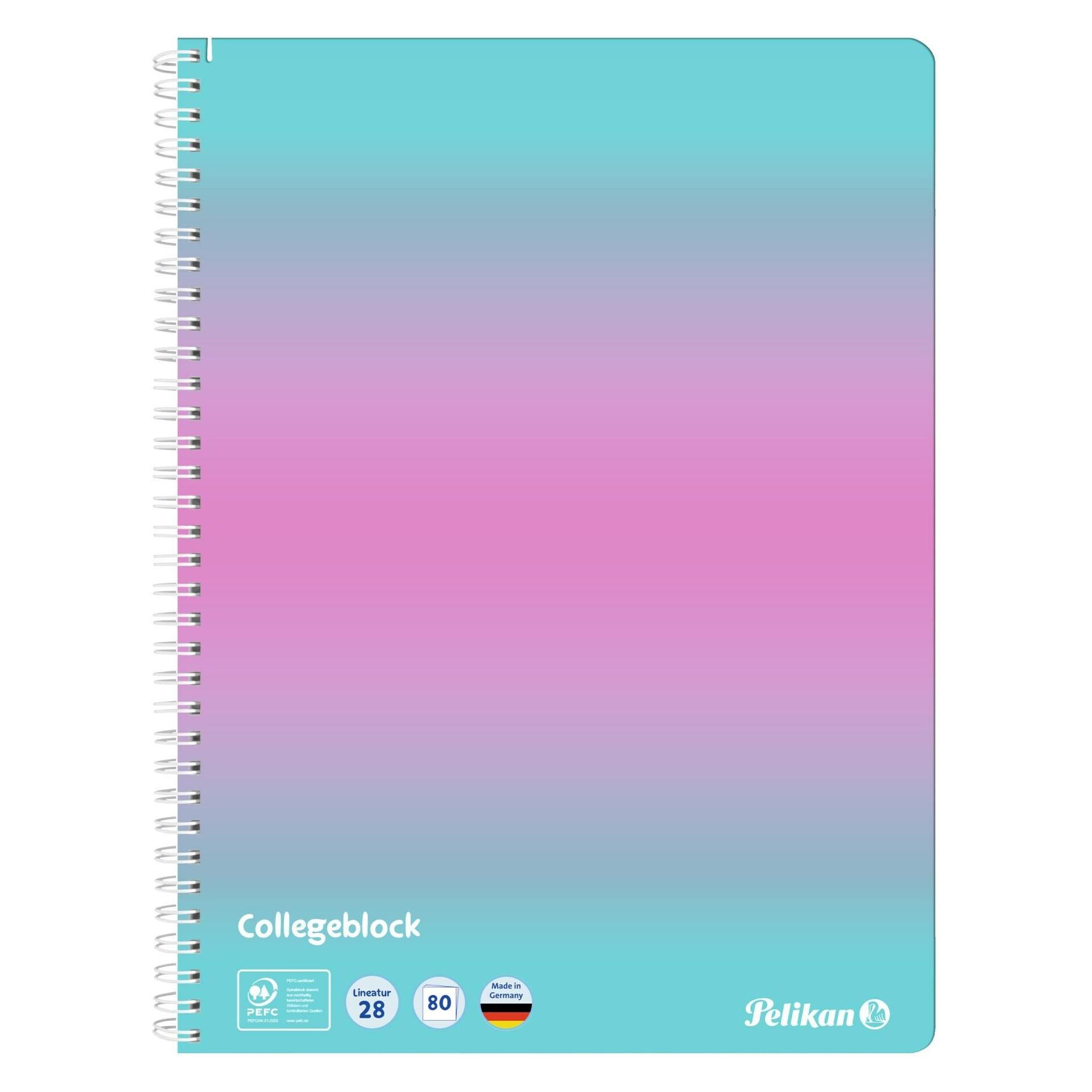 Pelikan Notizblock Spiralblock A4 80 Blatt Lineatur 28 Motiv Color Edition rosa/mint (A4, Kariert) (103091)