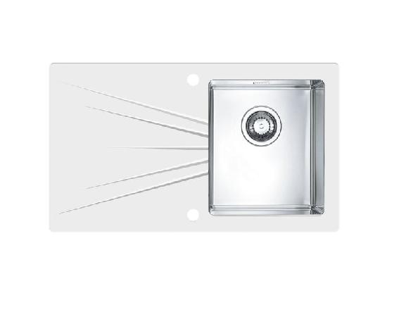 Alveus Karat - Spüle 860x500 mm, mit Ablaufsystembedienung, Glas weiß/Edelstahl 1103658