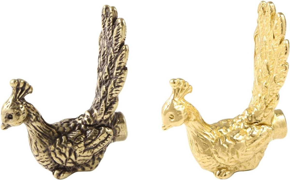 Merkloze Pauw Deurklink Sculptuur - Handgemaakt Messing Beeldje - Koperkleur - Woondecoratie voor op tafel