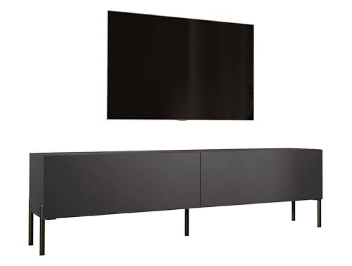3xE Living TV-Lowboard mit Beinen 170 cm, Anthrazit mit Beinen in Schwarz, 170 x 32 x 52 cm