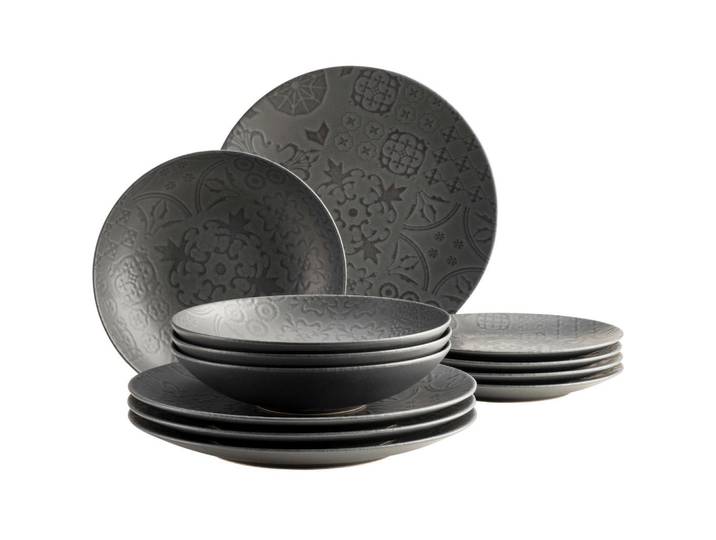 Mäser Tafelservice, Schwarz, Keramik, 12-teilig, Essen & Trinken, Geschirr, Geschirr-Sets, Tafelservice