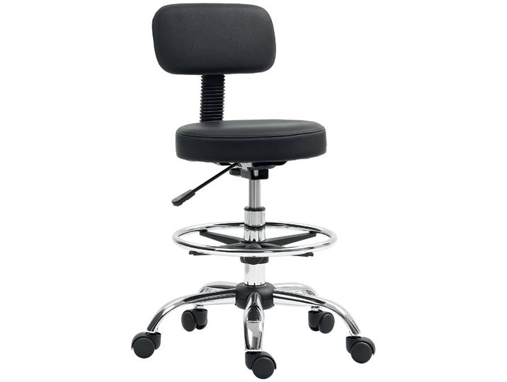 Tabouret Homcom avec roulettes et dossier réglable en hauteur, noir