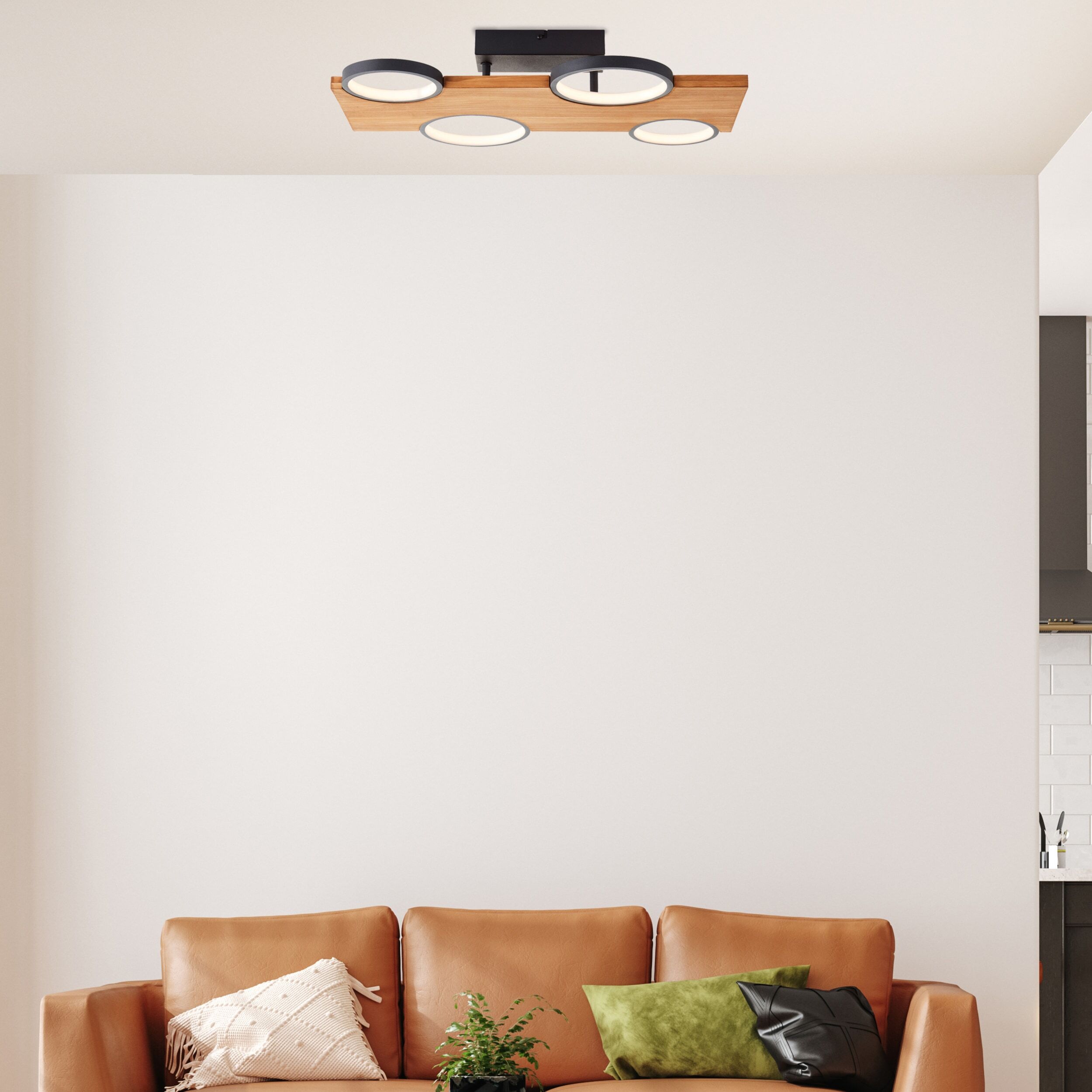 BRILLIANT LED Deckenleuchte "Cheesy", schwarz (matt schwarz, holz), H: 10cm, 1 Stk., Leuchten, 55 x 35 cm, 3400lm, 3000K, Holz/Metall, natur/schwarz, LED Deckenleuchte