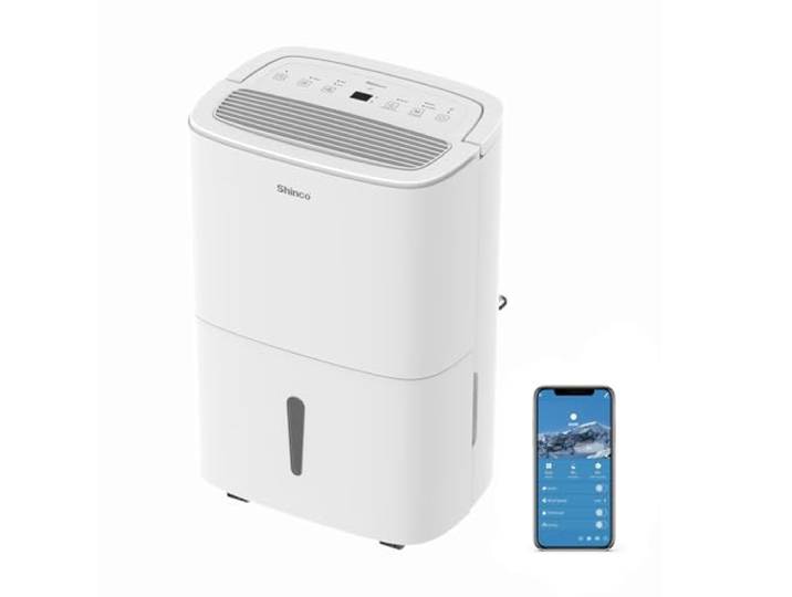 SHINCO WIFI Déshumidificateur Portable 50L/Jour avec Pompe de Relevage\, Purificateur d'air\, Filter à Charbon Actif\, Minuterie 24h\, Drainage Continu\, Fonction Sèche-Linge\, Blanc