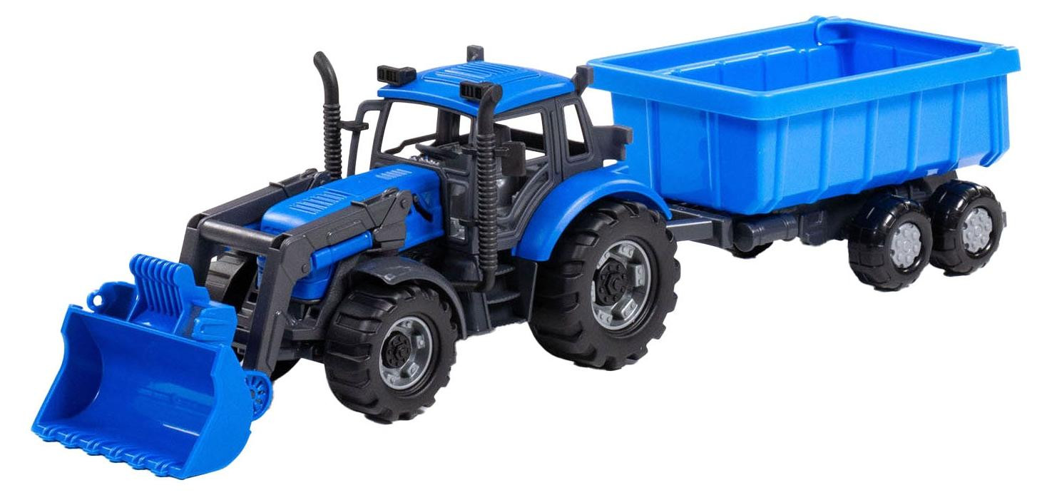 Cavallino Toys speelgoed tractor met laadbak en kipper, blauw, schaal 1:32