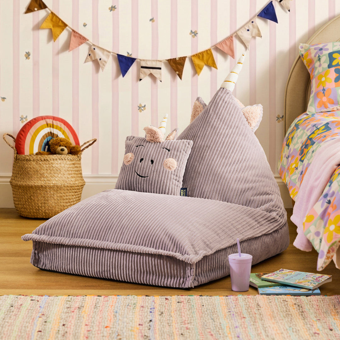 icon Kids Bertie Bear Corudroy Lounger Bean Bag, Brown Unicorn Small