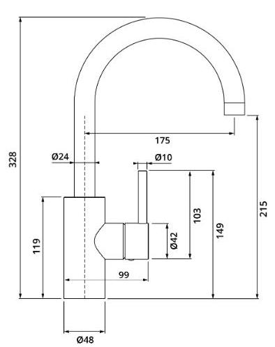 Herzbach DEEP Waschtisch-Einlochbatterie L-Size Niederdruck Griff seitlich ohne Ablauf Chrom