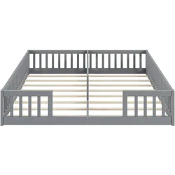MODFU Paneelbett Kiefernholz Grau 204x187x40 cm, Kinderbett mit 2 Liegeflächen 90x200 cm, Sicherheitsgitter, Lattenrost