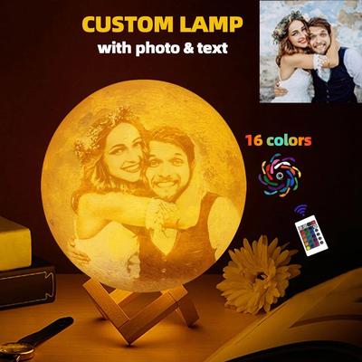Inspire Essentials Personalized Moon Lamp Custom Photo Night Light Gift For Loved Ones 16 Colors 3.15 Inches
