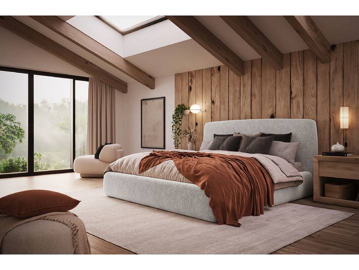 Lit capitonné Padley 140 x 200cm Tissu chenille Pelagia Gris