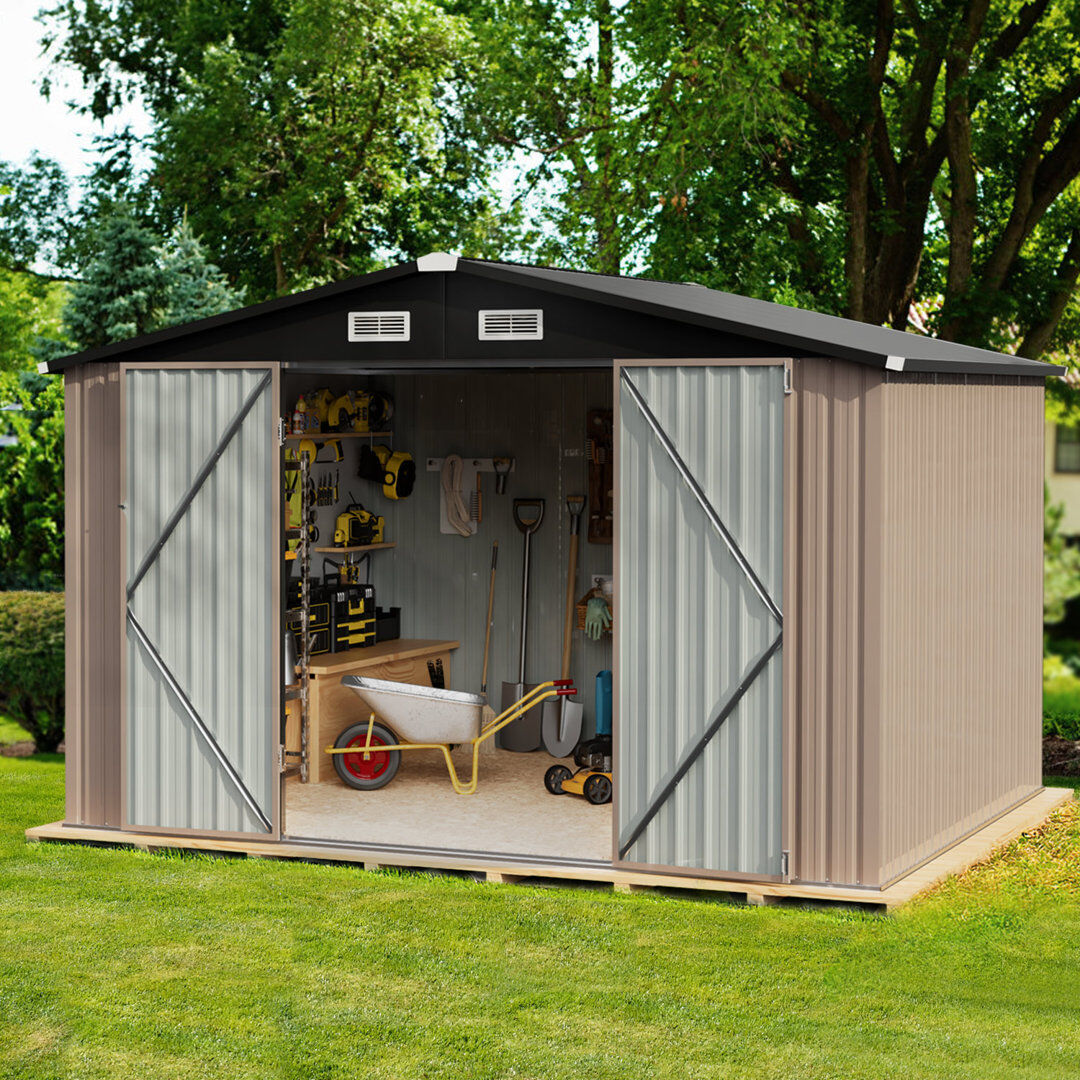 JolyDale 10 ft. W x 8 ft. D Metal Storage Shed Brown 294.6cm W X 233.7cm D X 195.6cm H