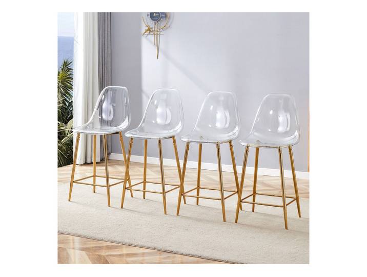 Fine Life Pro Barhocker 4 Barhocker transparent, Metallgestell Silber/Gold/Schwarz, Für Küche, Bar oder Esszimmer, ohne Tisch