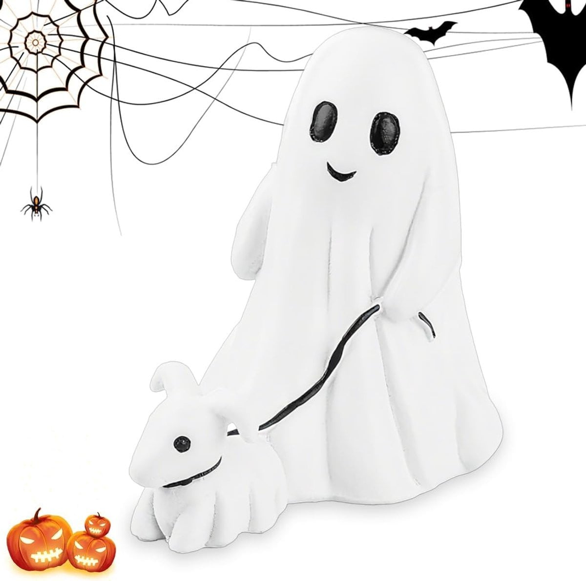 Wit Spookhond Beeldje - Griezelige Halloween Decoratie van Weerbestendig Hars
