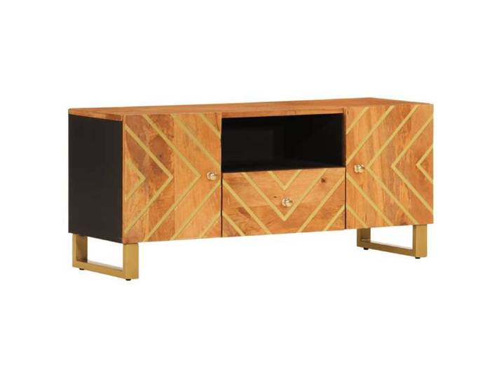 Meuble TV Table TV - marron et noir 105x33 5x46 cm - bois massif manguier LL231785