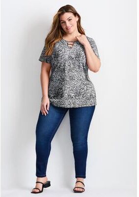 Plus Size Women's Triple Keyhole Short Sleeve Tee by Avenue in Black Mixed Animal (Size 20)