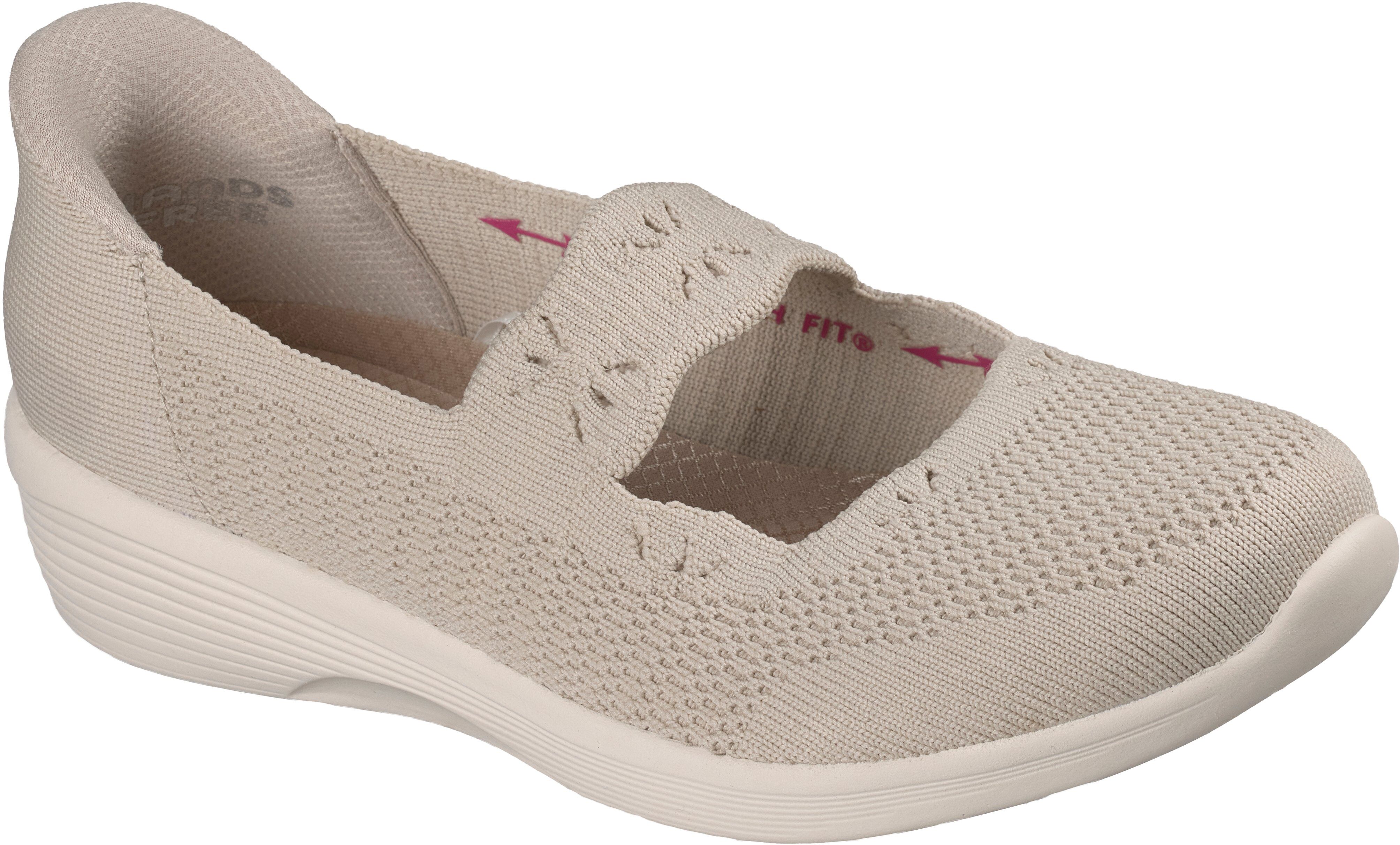 Ballerina SKECHERS "ARYA", Damen, Gr. 35, Textil, beige (natur), Schuhe Ballerina, Freizeitschuh, Schlupfschuh mit Handsfree Slip-Ins Funktion