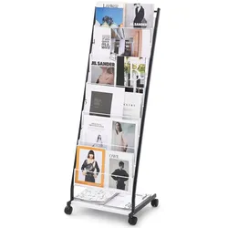 VEVOR Prospektständer 6-stufiger Zeitschriftenständer, bodenstehender Zeitschriftenständer, Zeitungskataloghalter, beweglich mit 4 Rädern (2 feststellbar) für Ladenausstellungen Büros 6 Taschen