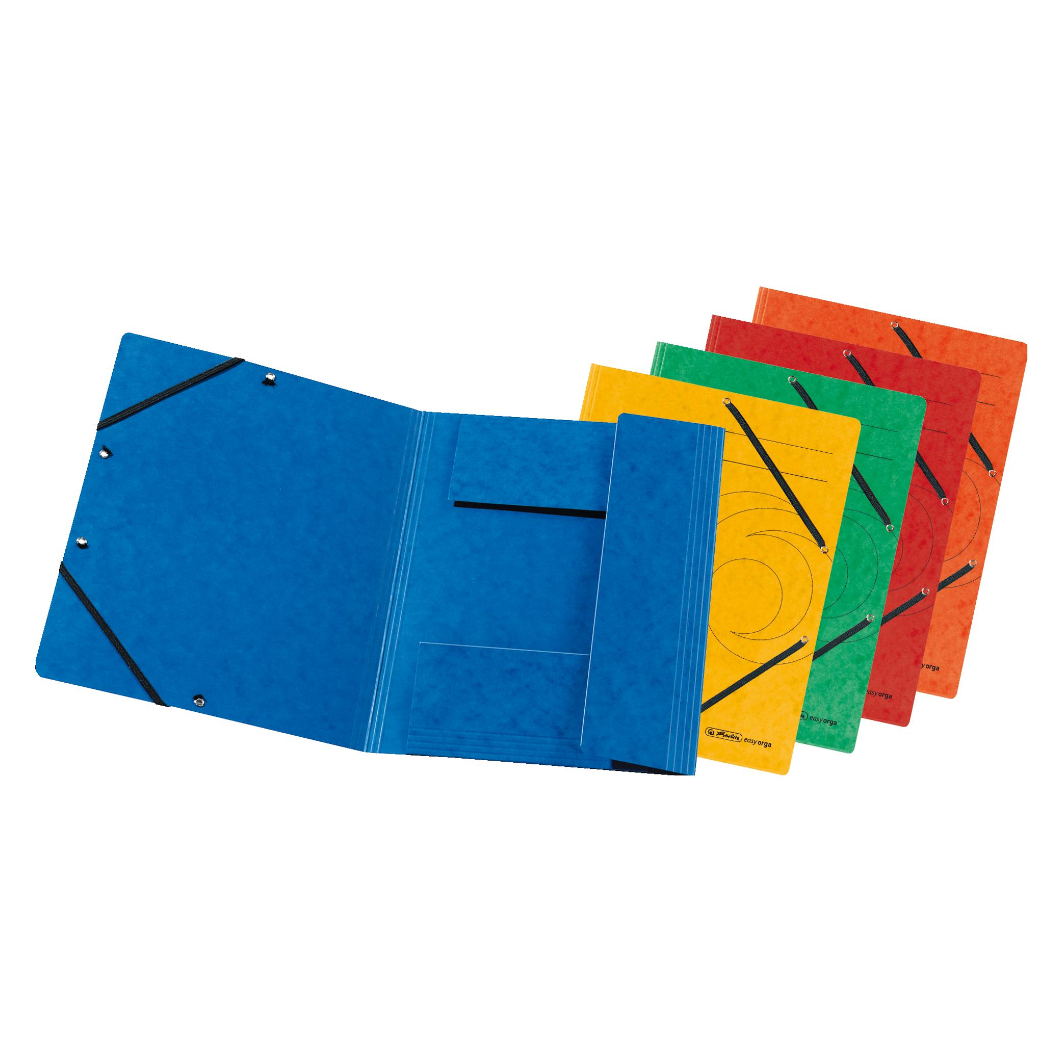 Herlitz Eckspannermappe easyorga, A4, Colorspankarton farbig 3 Einschlagklappen, 2 praktische Gummizüge, sch (A4, 10x) (10902864)