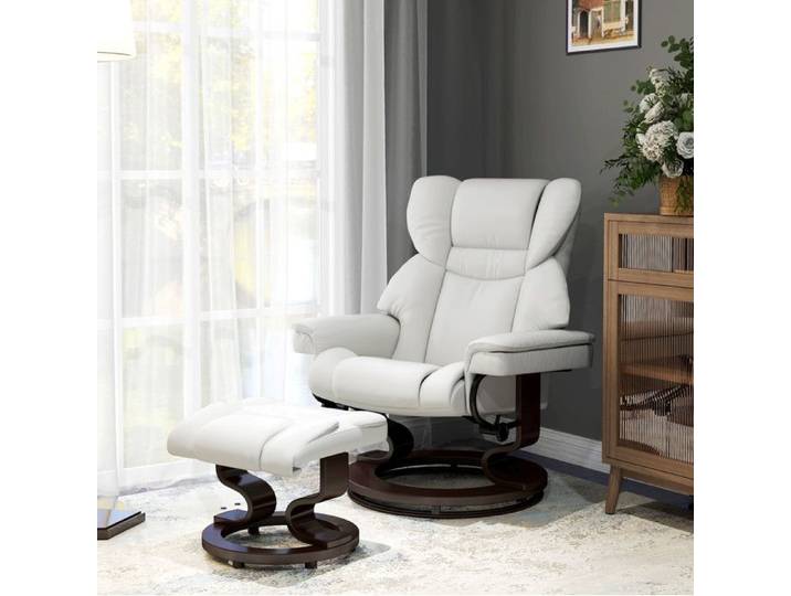 VUENOR Fauteuil relax électrique massant pivotant 360° blanc crème en cuir reconstitué – inclinaison 145°