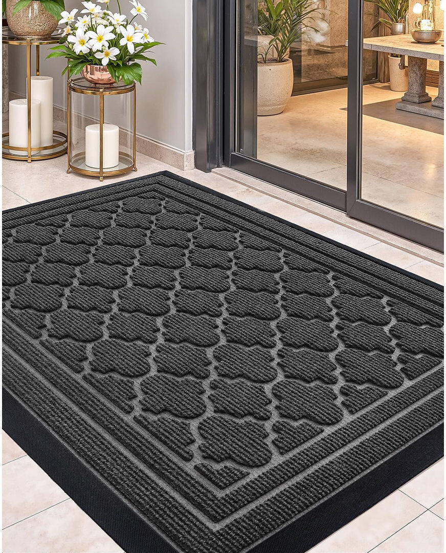 George Oliver Non-Slip Geometric Mother's Day Doormat Black 90cm W x 150cm L