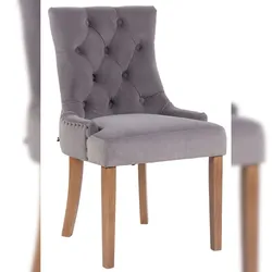 Décoshop26 - Esszimmerstuhl x1 antikes Design gesteppt mit grauem Samtbezug und 4 hellen Holzbeinen 10_0001941 10_0001941