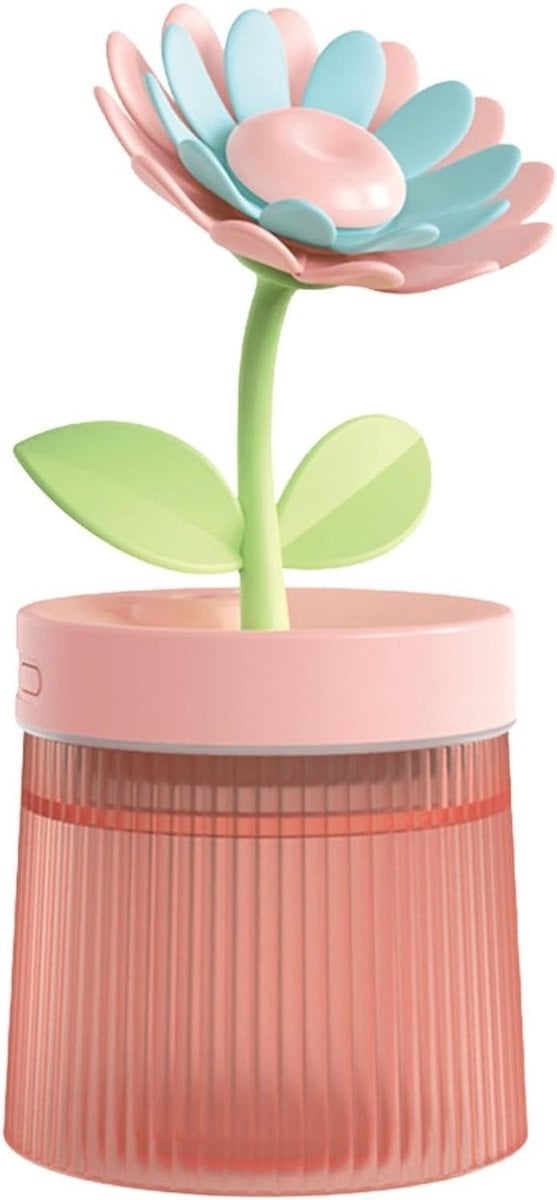 Cool Mist Luchtbevochtiger met Omgevingslicht en USB-aansluiting, Bloemendesign, Blauw of Roze