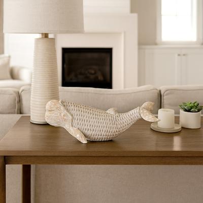 Sagebrook Home "Modern Resin Whale Figurine Sculpture - 16"", White & Brown - 16.0"""