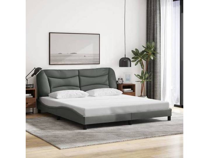 &Mode Lit 2 Personnes - BEWI - Structure de lit Adulte/enfant - sans matelas - gris foncé 180x200cm tissu 754089