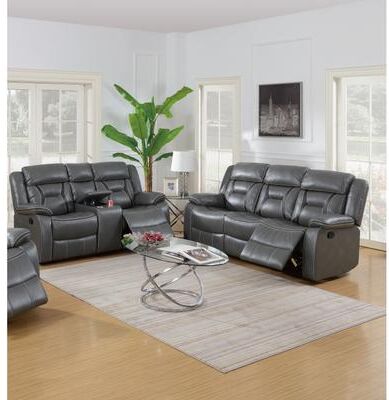 Esofastore 2pc Manual Sofa Set Gray Finish Leatherette Upholstered