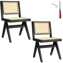 tectake Holzstuhl Lissy mit Wiener Geflecht im Boho-Stil - 2er Set schwarz