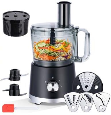 SUGIFT 10-Cup Food Processor with Salad Spinner Basket, 2-Speed Pulse Control & 4 Cutting Discs, Black