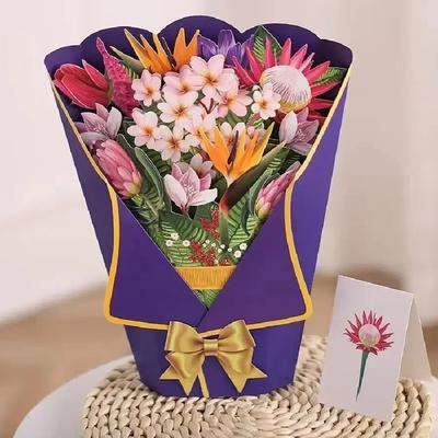 HomeDecorAndMore LLC Handmade 3D Pop Up Paper Flower Bouquet Cards Forever Hand Bouquet For Valentine's & Mother's Day Gifts (1 3 5PCS) bird Of Paradise 5pcs