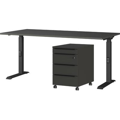 Büromöbel-Set GERMANIA "Mailand", grau (graphit), B:160cm, Holzwerkstoff, Metall, Arbeitsmöbel-Sets, Büromöbel-Set, inkl. Schreibtisch und Rollcontainer