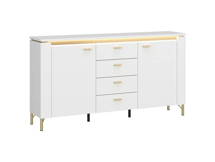 Sideboard LAZIO 155,3/87,3/40 cm Weiss, Goldfarben, Weiss Hochglanz