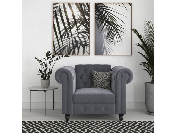 Chesterfield-Sessel, Anthrazit, 111x87 cm, Veloursstoff, 3-fach Verstellbar, Klassisch