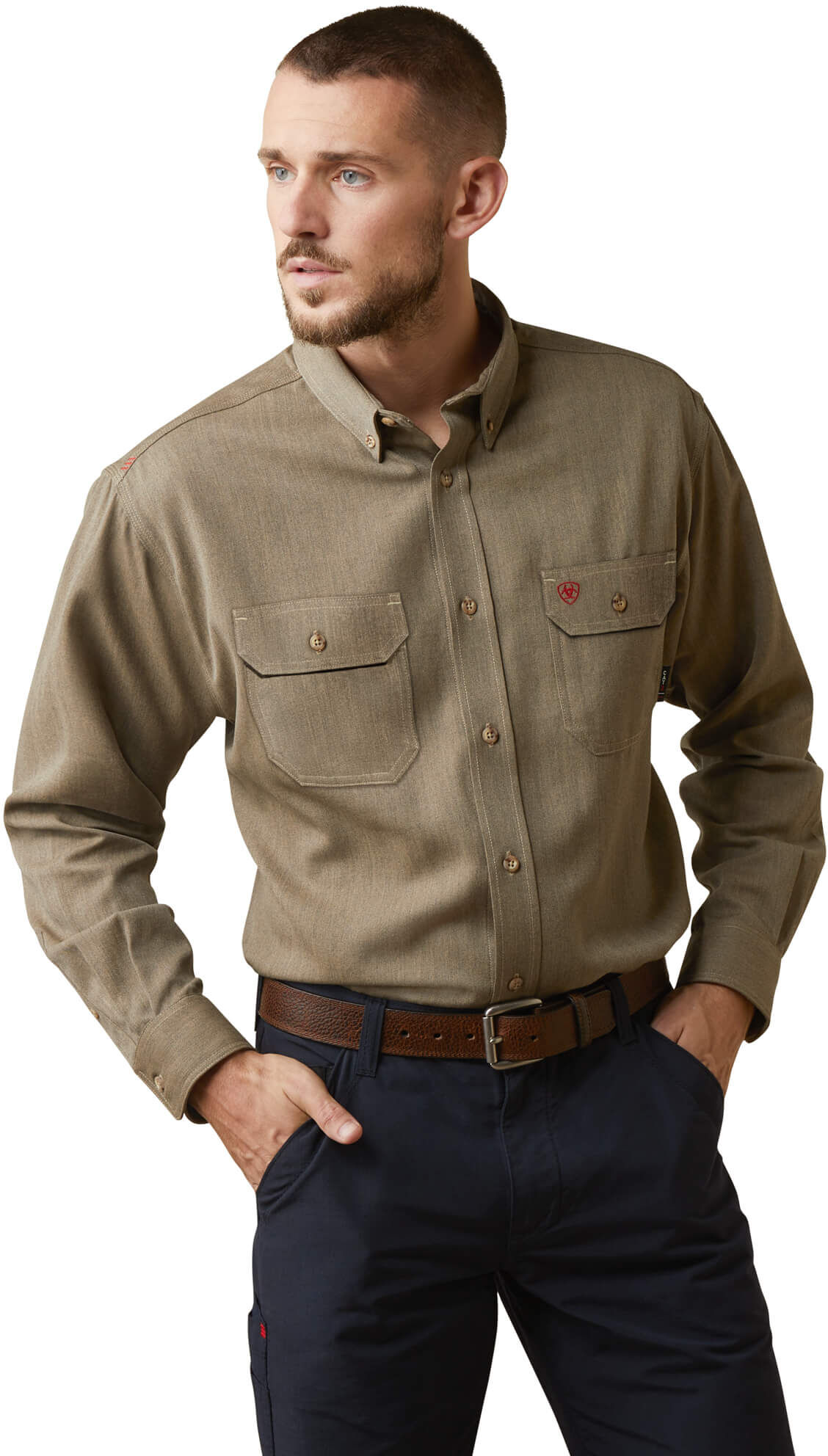 Men's Flame-Resistant Air Inherent Work Shirt in Khaki Heather, Size: Small by Ariat