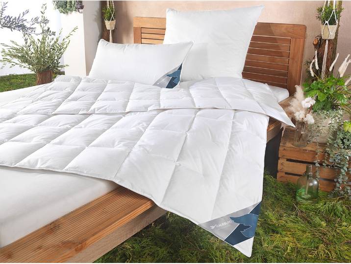 Daunenbettdecke HAEUSSLING GRÖNLAND Made in Green , weiss (weiß), B:155cm L:220cm, Bezug: 100% Baumwolle. Füllung: 90% Entendaune, 10% Entenfeder, Bettdecken, Daunenbettdecke, hochwertiges Daunenprodukt Made in Green zertifiziert
