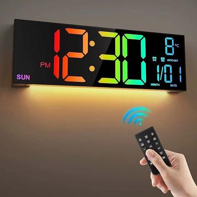 Uplift Picks Large RGB Digital Wall Clock With Remote, Dual Alarms And Countdown Timer 8 Colors (rgb) 38.7x12.8x3cm